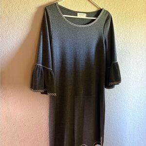 Max Studio Gray Sheath Dress with Ruffled Bell Sleeves